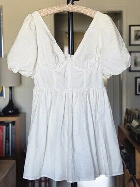 Alamour The Label Adah Dress - Linen Puff Sleeve Mini Summer Dress